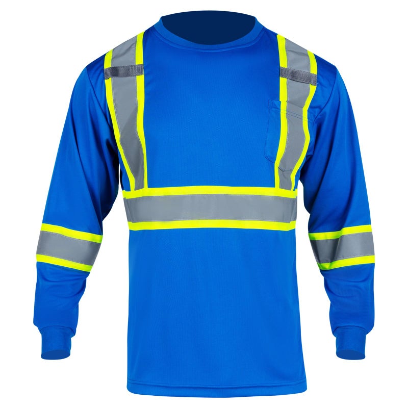 FONIRRA Long Sleeve Safety T Shirt Reflective High Visibility Construction Work Shirts ANSI Class 3 for Men(Blue,M) - Image 2